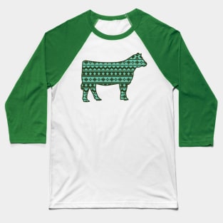 Stock Show Livestock Heifer with Green Southwest Pattern Baseball T-Shirt